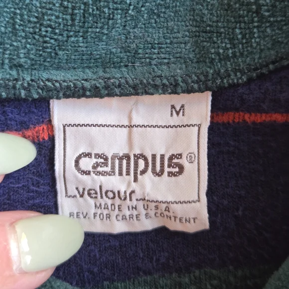 Vintage 70s Campus Velour Striped Polo Shirt - Men’s Large - Retro Mod - Picture 5 of 6